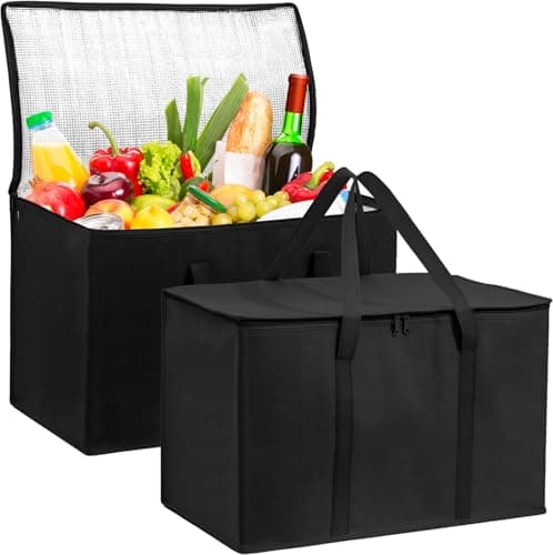 30L Large Cooler Bag Set of 2, Insulated Grocery Bags Food Delivery Bag, Reusable Collapsible Cooler Bags with Dual Zipper, Picnic Food Bag Soft Cool Bag Box for Camping BBQ Shopping Food Deliver