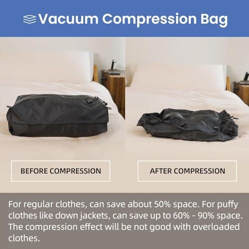16L Pack of 2 Compression Bags for Travel Clothes, Vacuum Bags for Suitcases, Foldable Travel Bag with Viewing Window Without Vacuum Pump, Black — view 3