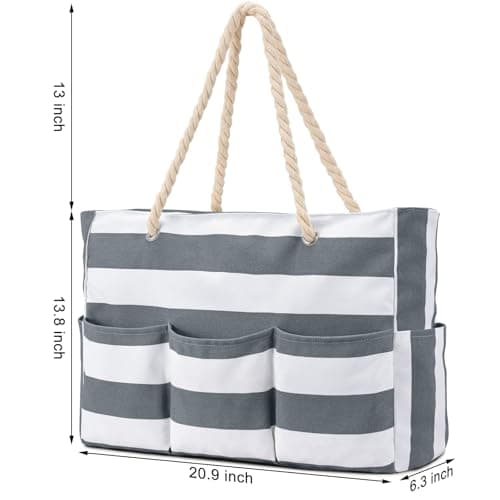 oscaurt Extra Large Beach Tote Bag with Zip and Rope Waterproof Handbags for Women 7 Pockets Shoulder Gym Bag Summer Holiday Essentials Gifts for Women Picnics Short Trips Study Saunas — view 4