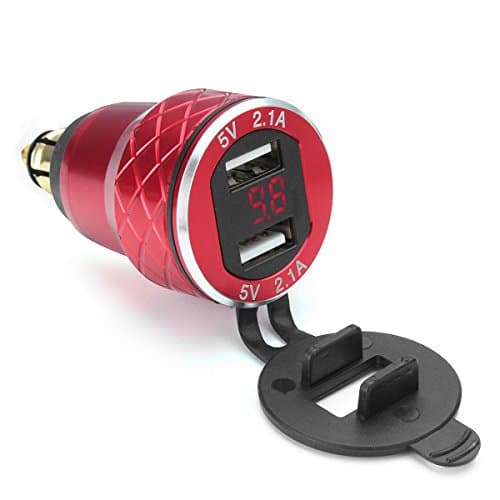 Alamor 12V-24V 4.2A Voltmeter Red Motorcycle Dual Usb Charger Din Socket compatible with BM-W Motorbike - Red