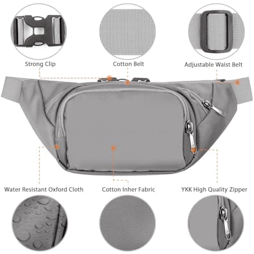 SUPHOSMT 4 Pockets BumBags with 35cm Extended Belt Large Capacity Grey — view 4