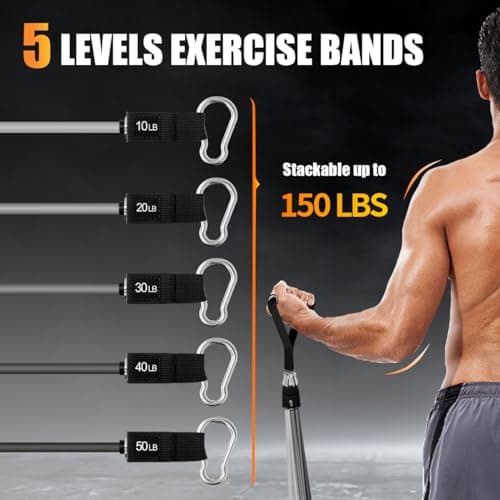 WHATAFIT Resistance Bands Set, Exercise Bands with Door Anchor, Handles, Waterproof Carry Bag, Legs Ankle Straps for Resistance Training, Physical Therapy, Home Workouts (White to Black) — view 5