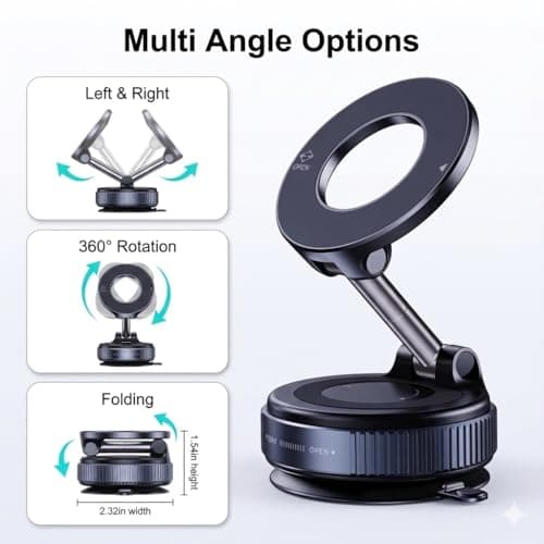 GrippyGo Upgraded Universal Car Phone Mount 360° Rotating Dashboard and Windscreen Mount Magnetic Vacuum Suction Compatible with Samsung Google Pixel iPhone 17 16 15 14 13 12 Pro/Pro Max — view 3