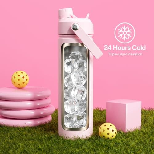 ENCOOL Insulated Water Bottle with Straw Stainless Steel Water Bottle, Leak-Proof, BPA-Free, Double Wall Vacuum Keeps Cold for 24 Hours for Sports, Travel, School (26 oz, Cotton Candy) — view 4