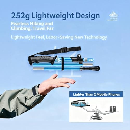 Folding Hiking stick, Walking Pole, Single Trekking Pole, Walking Stick for Hiking, Camping, Lightweight Backpack travel Staff, Best Gift for Outdoor Enthusiasts (Black straight handle, Short) — view 4
