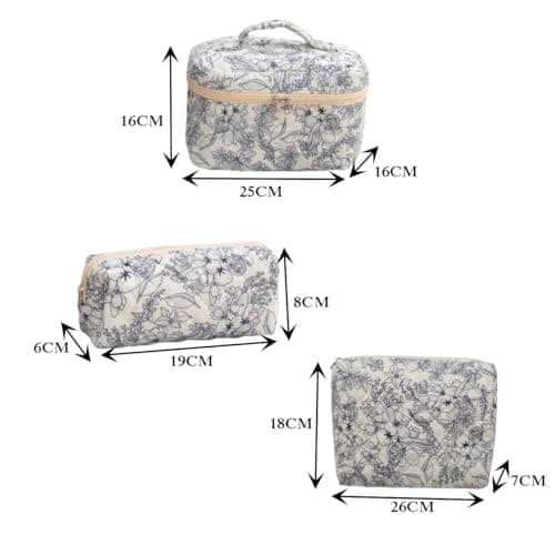 MerwDeeyt 3 Pack Floral Cotton Makeup Bag Set for Women Travel — view 2