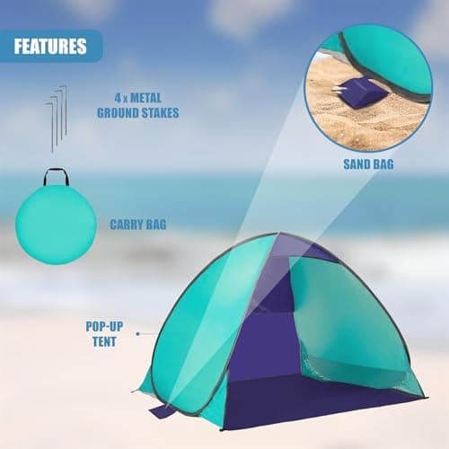 GEEZY Pop Up Tent - UV Sun Shelter for 2-3 Persons with Carry Bag - UPF 50+ Protection, Waterproof, Wind Resistant, Easy Setup, Portable - Beach Essentials for Camping, Picnic & Outdoor Adventures — view 5