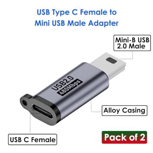 USB C to Mini USB Adapter, Type C Female to Mini USB 2.0 Type-B Adapter — view 2