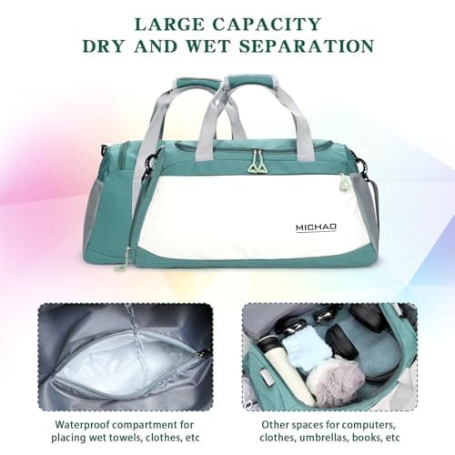 Large Gym Bag Duffle Bag with Shoes Compartment for Women Men, Green — view 4