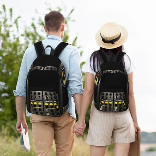 NSDdefAWCGT Canvas Backpack for Women Men black and yellow speakers Casual Daypack Laptop Bag Travel Hiking Camping Rucksack — view 6