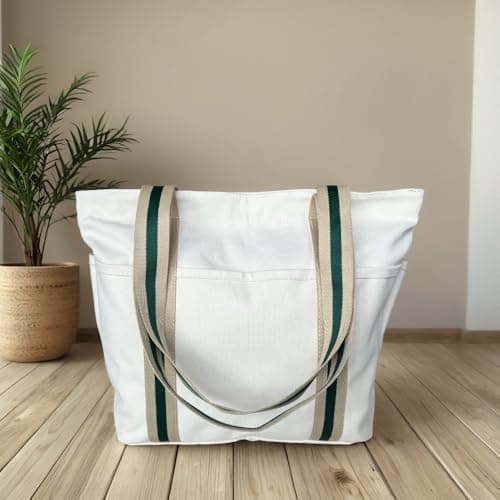 Augbunny 16OZ 100% Cotton Canvas Lined Grocery Shopping Diaper Bag Zipper Closure Beach Casual Multi Purpose Tote — view 4