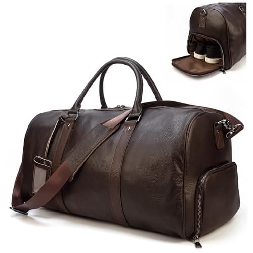 LUUFAN Unisex Leather Travel Duffel Bag Vintage Weekend Bag (Brown-55cm)
