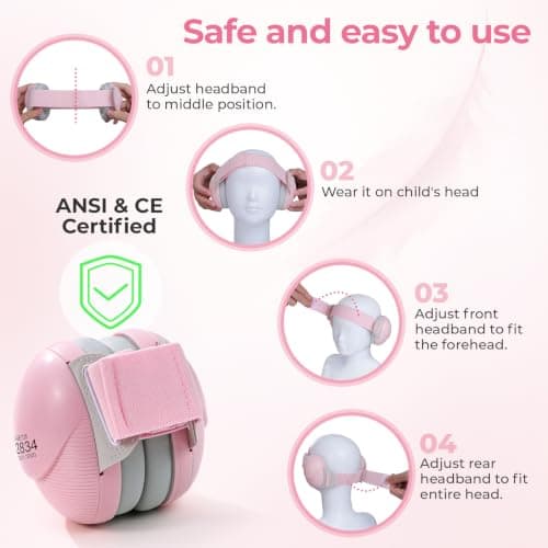 ECHOCUBE Earmuffs, Noise Cancelling Headphones for Boys and Girls, Ear Defenders for Sleep, Airplane Travel - Pink — view 6