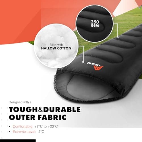 azark Premium Single Sleeping Bag, 350GSM, Lightweight and Waterproof, 4 Seasons of Camping, Hiking and Outdoors, Sleeping bag for Adults & Kids (Black) — view 4