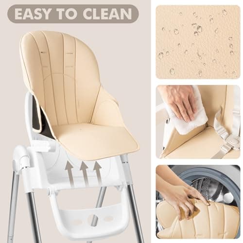 Aufun Foldable Baby High Chair Adjustable Reclining Feeding Chair Beige — view 6