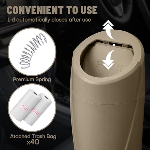 Car Trash Can Bin with Lid - 2 Packs Car Garbage Can Cup Holder - Beige Mini Leakproof Vehicle Trash Garbage Can Bin with 40pcs Trash Bags-Car Organizers and Storage for Front Back Seat Accessories — view 6