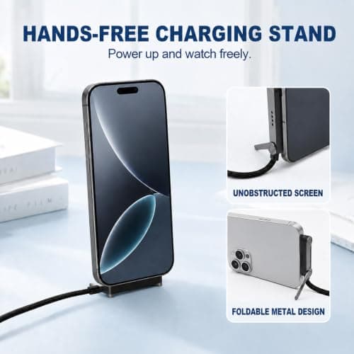 Voltrique 65W USB to Type C Flat Charger Cable with 360° Stand — view 4