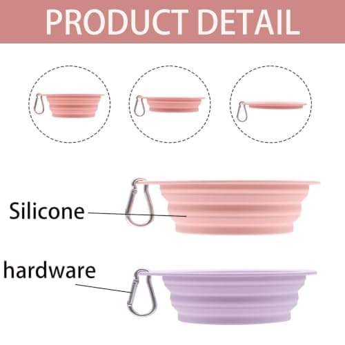 2 Pack Collapsible Dog Bowl, Foldable Silicone Dog Water Bowl, Portable Travel Dog Bowl For Food And Water, Non Slip Collapsible Bowl For Outdoor Walking Hiking And Training Pets (Pink+Purple) — view 3