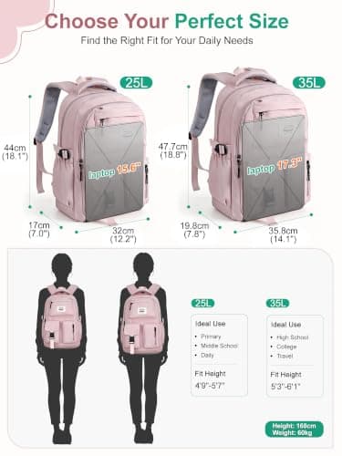 FIORETTO Lightweight School Backpack Womens, Cute School Bag for Teenager Girls, 15.6 Laptop Rucksack Backpack for School Casual Daypacks Travel Backpack for College Work Pink 25L — view 6