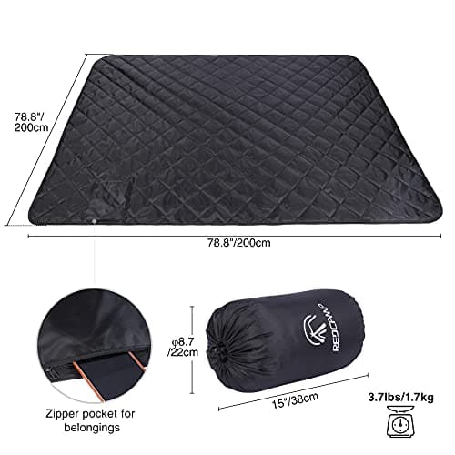 REDCAMP Large Waterproof Camping Blanket with Sherpa, 200x200cm，Black — view 3