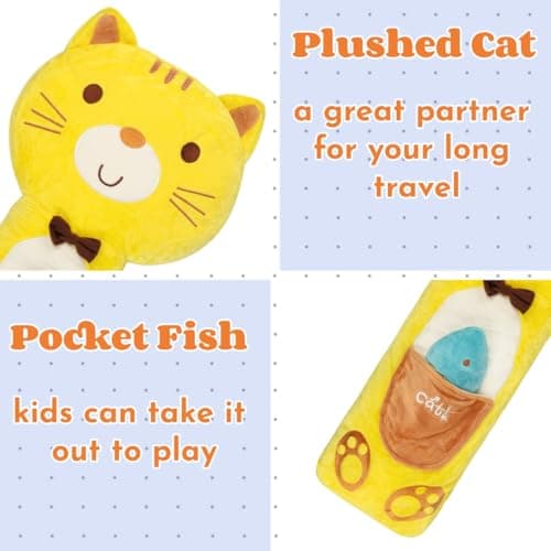 SIQITECHUK Kids Seat Belt Pillow Children Shoulder Neck Support Seat Belt Stuffed Cushion Cute Cartoon Seatbelt Strap Cover Pad for Boys Girls Headrest (Yellow Cat) — view 6