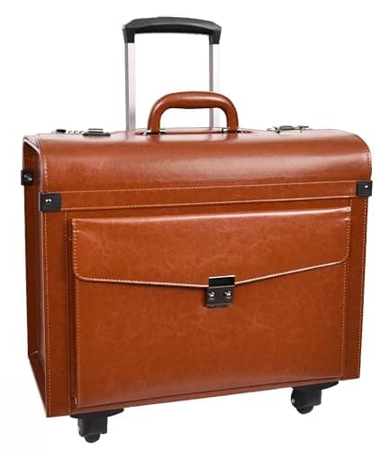 Four Wheeled Pilot Case Faux Leather Lightweight Cabin Bag Commander (Tan)