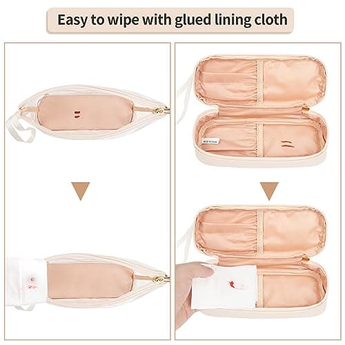 Clear Makeup Bag with Brushes Compartment Travel Toiletry Bag Cream — view 6