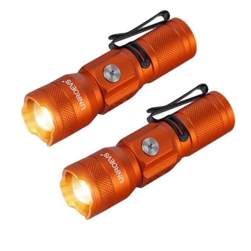 UNROEVS Pocket Flashlight Rechargeable with 1200 Lumens,Mini Small EDC Flashlights with Magnet & Clip,Compact Powerful Flash Light-Zoomable,Adjustable Brightness and 1 Mode for Everyday Carry.