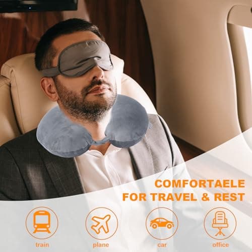 Far win Travel Pillow,100% Pure Memory Foam U Shaped Neck Pillow,Super Lightweight Portable Headrest Great for Airplane, Car,Home,Office,Sleeping (gray) — view 2