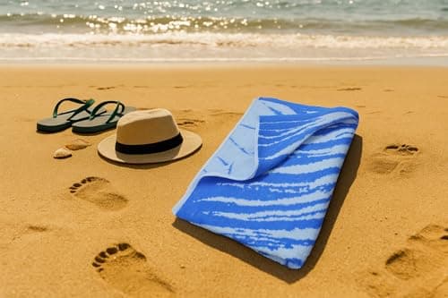 SweetNeedle Topical Palm Beach Towels for Adults Pack of 2 - Hawaii Blue - 100% Cotton Terry Ringspun Hotel Pool Bath Towel, Quick Dry, Low Lint, Super Absorbent Swim large towel, 76 x 152 cm — view 3