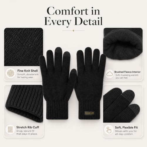 Innfttwo Merino Wool Thermal Gloves Womens, Mens Winter Glove, Winter Touchscreen Gloves with Fleece Lining for Running Ski,Black,L — view 3