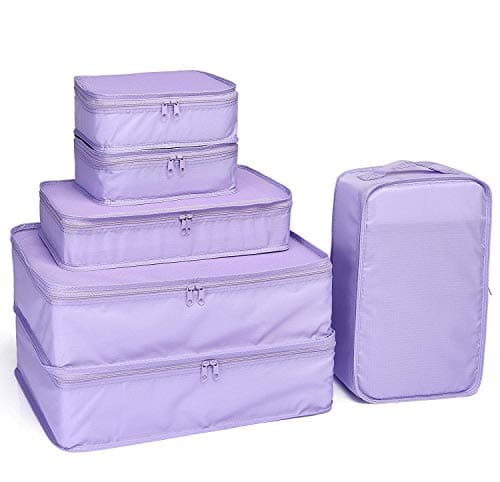 Set of 6pcs Packing Cubes with Shoe Bag,Ultralight Luggage Organizer Bags,4 Various Sizes (Lavender) — view 3