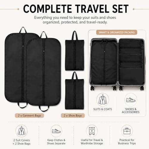 2PCS Black Suit Bag Set, Dress Cover, Garment Covers for Travel Storage — view 3