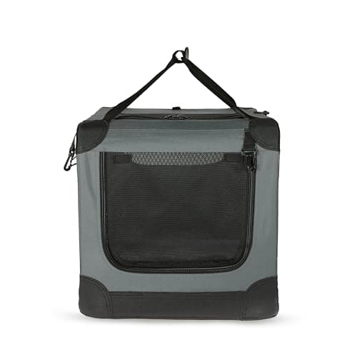Amazon Basics 4-Doors Portable Soft-Sided Folding Travel Crate Kennel for cat, dog, and other small animals, Grey, M 76 cm x 54 cm x 54 cm — view 5