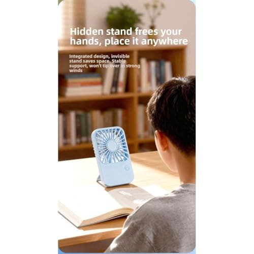 NiuLumea USB Rechargeable Pocket Fan, 3 Speed Portable Handheld Cooler, 180?? Wide Airflow Desktop Stand Fan, Type- Charging Lightweight Travel Cream — view 2