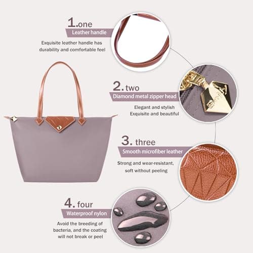 BOJLY Tote Bags for Women Stylish Waterproof Nylon Ladies Shoulder Bag Top Handle Handbag Folding Beach Travel Bag for Work,Shopping, School Pale Lavender Large — view 5