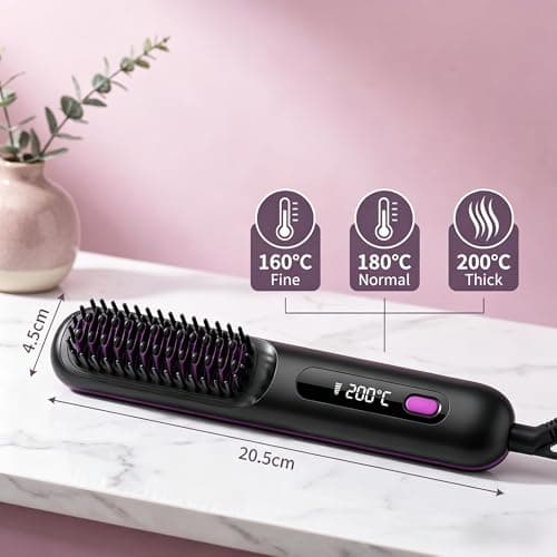 Cordless Hair Straightener Brush,3 Heat Settings 160-200°C with LED Display, MCH Ceramic Heating Anti-Scald Design, Dual Voltage Travel Hair Styling Tool for All Hair Types — view 2