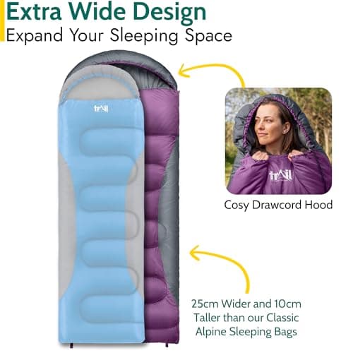 Trail Alpine 400 XL Sleeping Bag with Hood, 230cm x 100cm, Purple — view 2