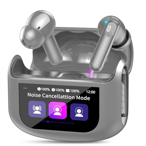 QXUFV Wireless Earbuds with Smart Touch Screen ANC Active Noise Cancelling Bluetooth 5.4 Headphones in Ear Earphones with HD Mic HiFi Stereo Sound, Bluetooth Earphones 40H Playtime IP7 (Gray)