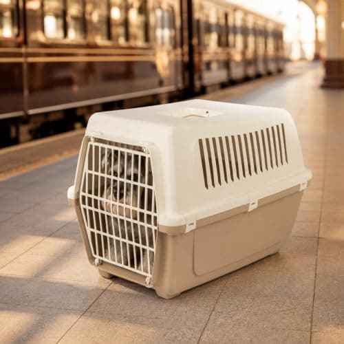 URBNLIVING Plastic Pet Carrier Dog Cat Travel Crate (Brown-Medium) — view 3