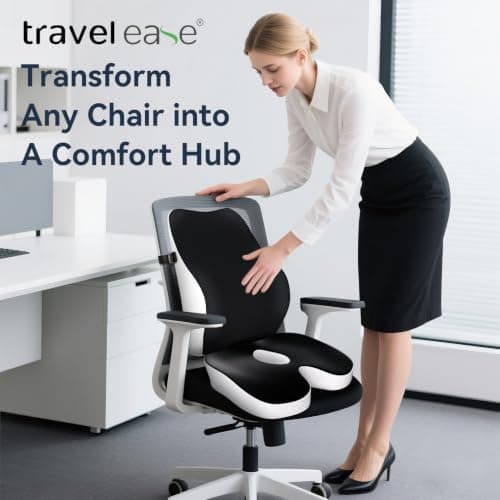 Travel Ease Memory Foam Seat Cushion & Lumbar Support Pillow Set, Ergonomic Comfort for Office Chair, Car Seat, Home Use & Travel, Chair Pad for Back and Butt Support, Black — view 2