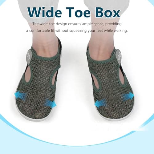 JOINFREE Womens Summer Shoes Wide Fit Mesh Breathable Walking Shoes Adjustable Strap Sandals for Elderly Seniors Anti Slip Rubber Sole Lightweight Comfort Fit Trainers Dark Green — view 2