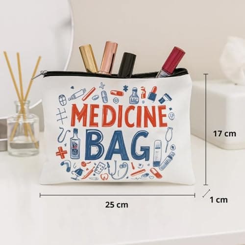 Travel Toiletry Bag, Compact White Zip Cosmetic Organiser Pouch, 1-Pack | Flat-Profile Design, Multicoloured Icon Print, Single Compartment, for Suitcases, Handbags and Bathroom Cabinets — view 4