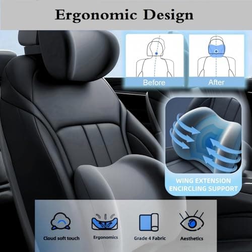 Sonhomay Lumbar Support Pillow and Car Headrest Neck Pillow Set Memory Foam Car Headrest Pillows Cars Seat Head Lumbar Cushion for Neck Back Pain Relief Office Chair Truck Wheelchair — view 2