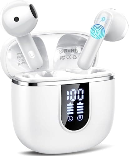 Wireless Earbuds with 6D Stereo, Bluetooth Headphones for Work, Sport White