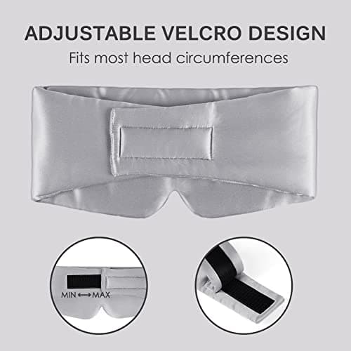 OLESILK 100% Natural Mulberry Silk Eye Mask for Sleeping Large, Silver Grey — view 6