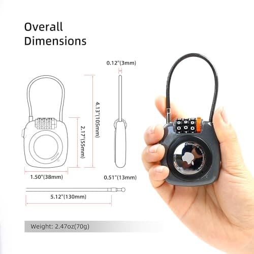 UP Security Combination Lock AirTag Holder, Compatible with Apple AirTag Case, Air Tag Holder for Luggage, Backpack, Suitcase, Locker, Travel Safe Air Tagholder, Anti-Theft Cable Lock GPS Tracker Case — view 4