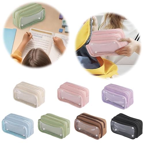 Pencil Case with 3 Compartments, Large Capacity School Pencil Case Stationery Organizer Pouch Waterproof Clear Makeup Bag Aesthetic Pen Bag for Girls Boys Teens Travel Office Supplies (Black) — view 6