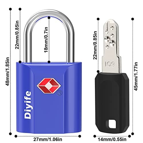 Diyife Security Luggage Locks with Keys - 2 Pack Heavy Duty Zinc Alloy Travel Locks for Suitcase (Blue) — view 4