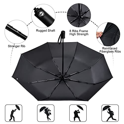 Vicloon Travel Umbrella, Automatic Windproof Umbrellas, UV Protection Travel Umbrella Compact for Rain and Sun, Folding Lightweight, Portable Umbrellas for Women and Men — view 3